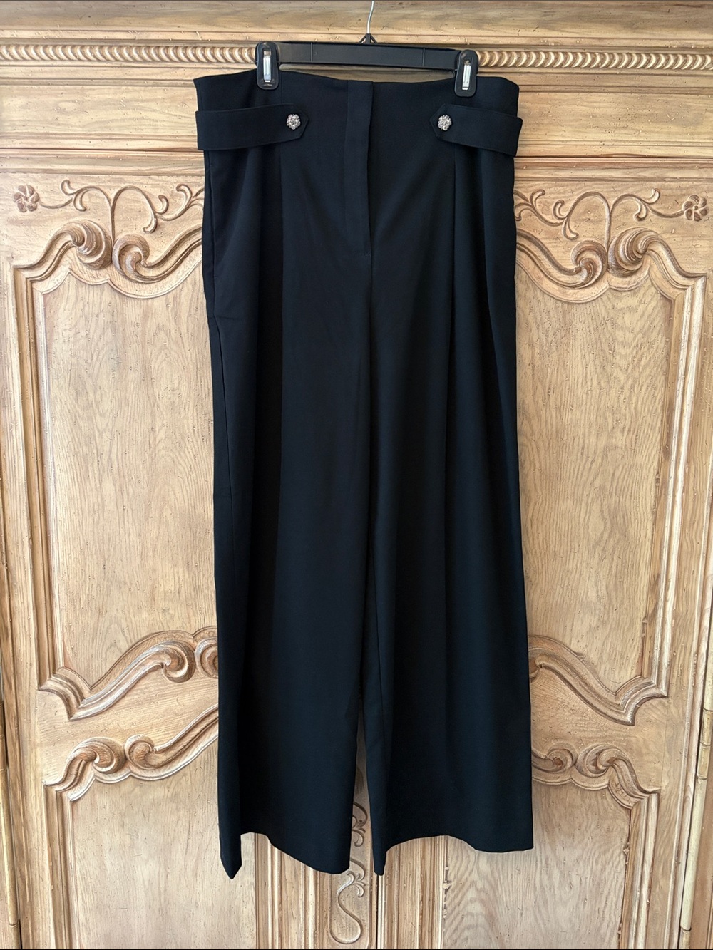 The LOFT black wide-leg versatile pants with rhinestone buttons. NWT